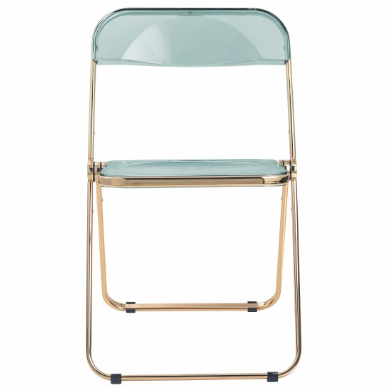 Lawrence Acrylic Folding Chair, Gold Metal Frame, Set of 2, Jade Green, LFG19G2