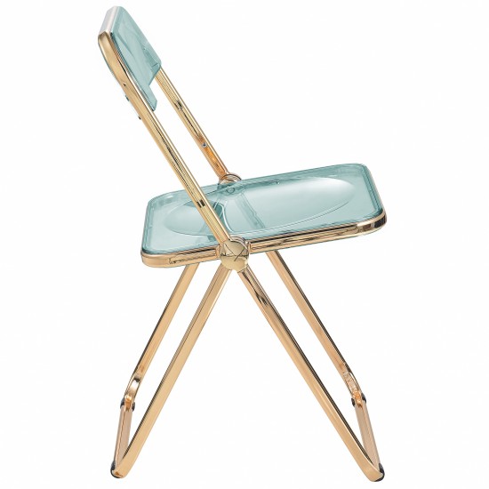 Lawrence Acrylic Folding Chair, Gold Metal Frame, Set of 2, Jade Green, LFG19G2