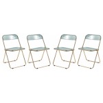 Lawrence Acrylic Folding Chair, Gold Metal Frame, Set of 4, Jade Green, LFG19G4