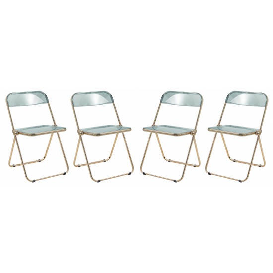 Lawrence Acrylic Folding Chair, Gold Metal Frame, Set of 4, Jade Green, LFG19G4