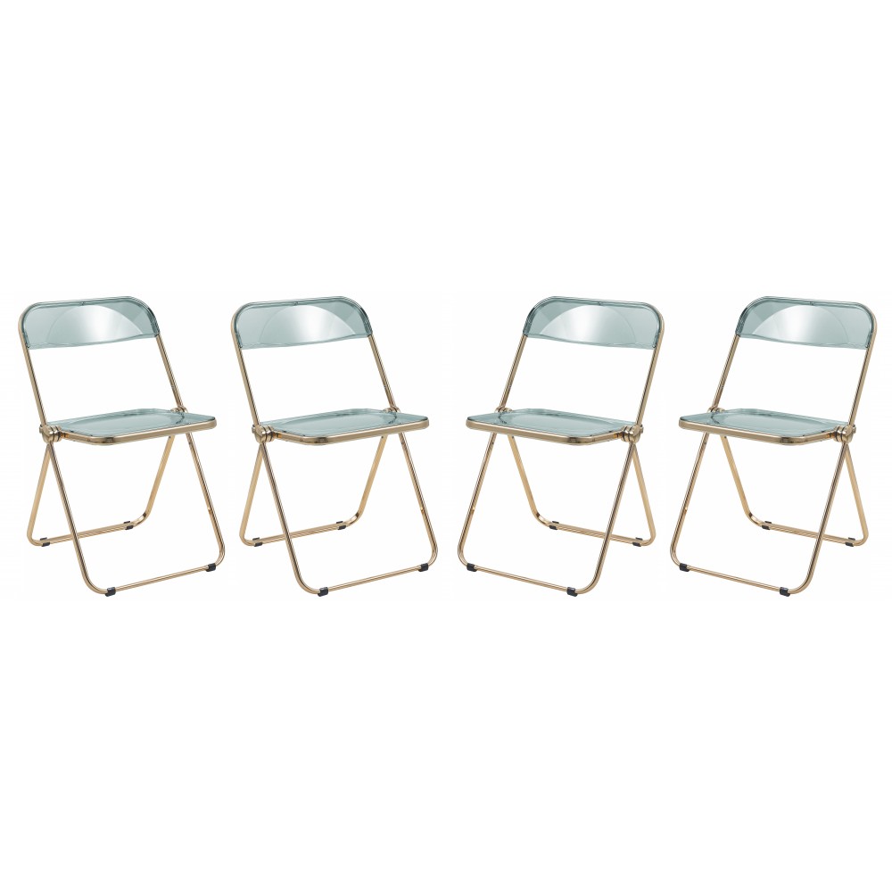 Lawrence Acrylic Folding Chair, Gold Metal Frame, Set of 4, Jade Green, LFG19G4