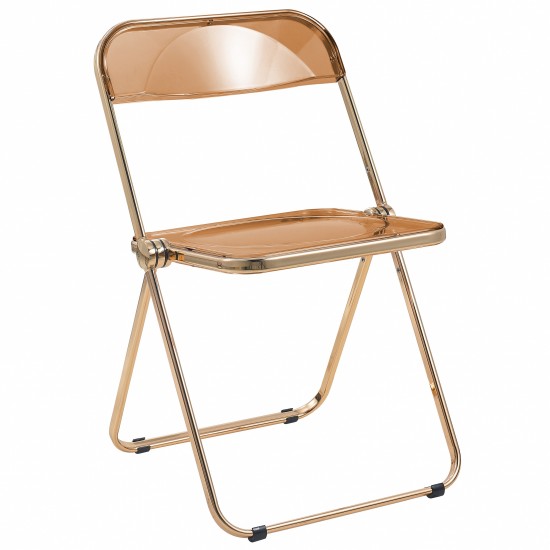 Lawrence Acrylic Folding Chair With Gold Metal Frame, Tangerine, LFG19OR