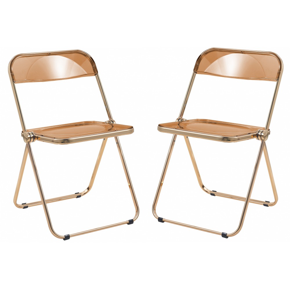 Lawrence Acrylic Folding Chair, Gold Metal Frame, Set of 2, Tangerine, LFG19OR2 Lawrence Acrylic Folding Chair, Gold Metal Frame, Set of 2, Tangerine, LFG19OR2