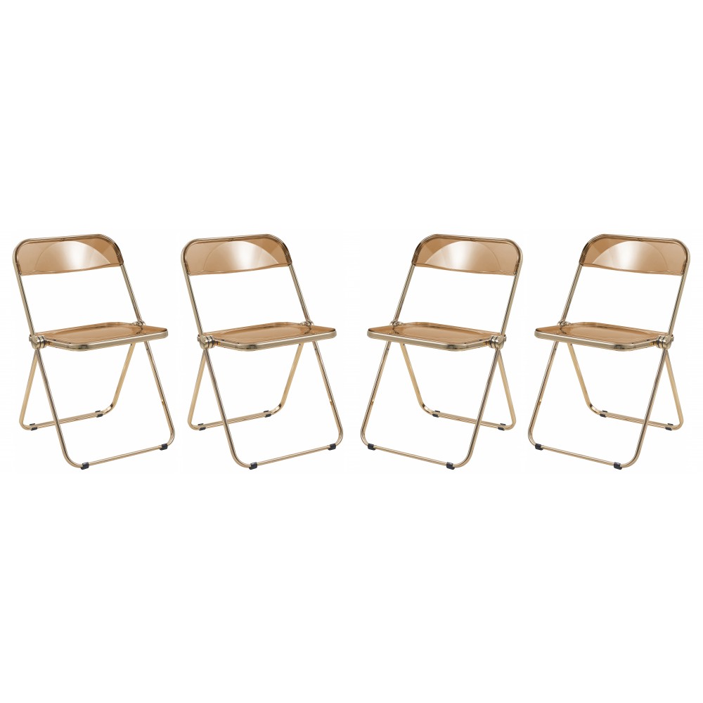 Lawrence Acrylic Folding Chair, Gold Metal Frame, Set of 4, Tangerine, LFG19OR4 Lawrence Acrylic Folding Chair, Gold Metal Frame, Set of 4, Tangerine, LFG19OR4