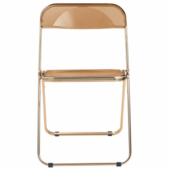 Lawrence Acrylic Folding Chair, Gold Metal Frame, Set of 4, Tangerine, LFG19OR4