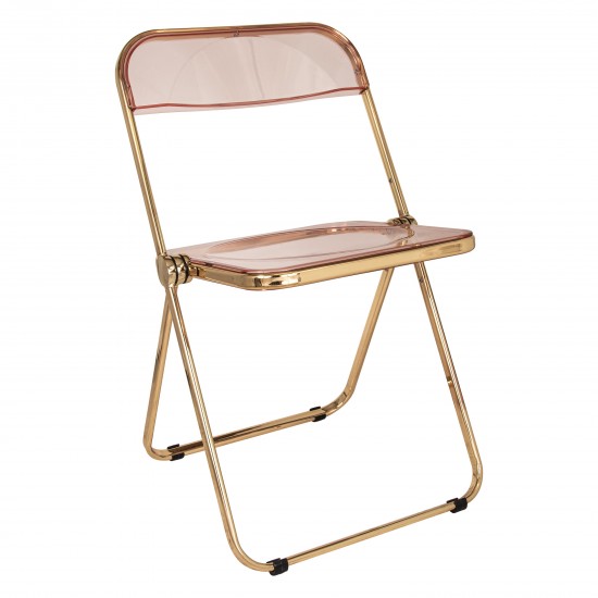 Lawrence Acrylic Folding Chair With Gold Metal Frame, Rose Pink, LFG19PK