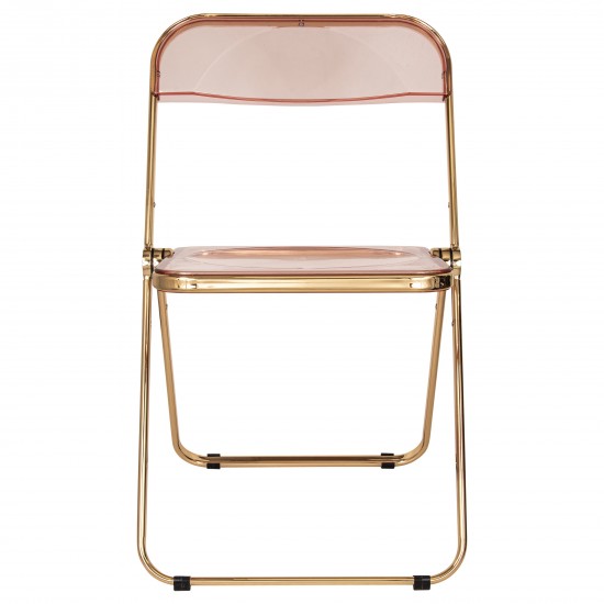 Lawrence Acrylic Folding Chair, Gold Metal Frame, Set of 2, Rose Pink, LFG19PK2