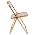 Lawrence Acrylic Folding Chair, Gold Metal Frame, Set of 2, Rose Pink, LFG19PK2