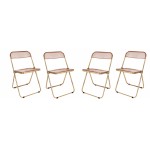 Lawrence Acrylic Folding Chair, Gold Metal Frame, Set of 4, Rose Pink, LFG19PK4