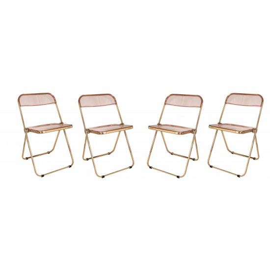 Lawrence Acrylic Folding Chair, Gold Metal Frame, Set of 4, Rose Pink, LFG19PK4