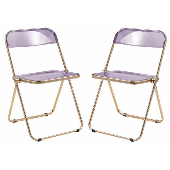 Lawrence Acrylic Folding Chair, Gold Metal Frame, Set of 2, Magenta, LFG19PU2