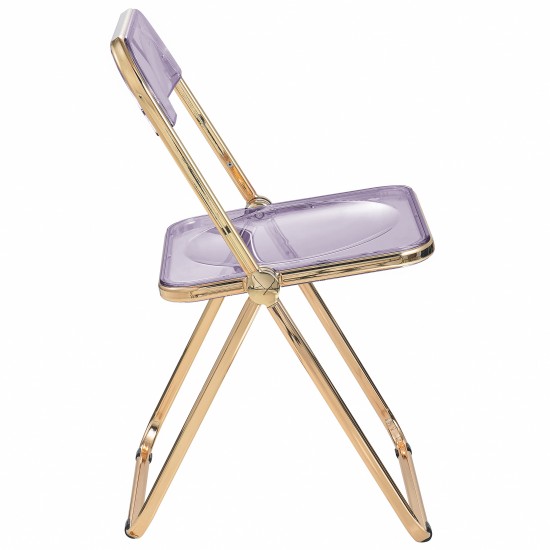 Lawrence Acrylic Folding Chair, Gold Metal Frame, Set of 2, Magenta, LFG19PU2