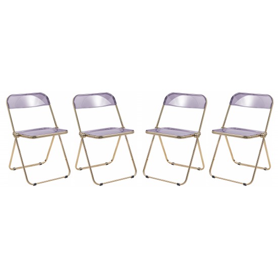 Lawrence Acrylic Folding Chair, Gold Metal Frame, Set of 4, Magenta, LFG19PU4