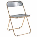 Lawrence Acrylic Folding Chair, Gold Metal Frame, Transparent Black, LFG19TBL