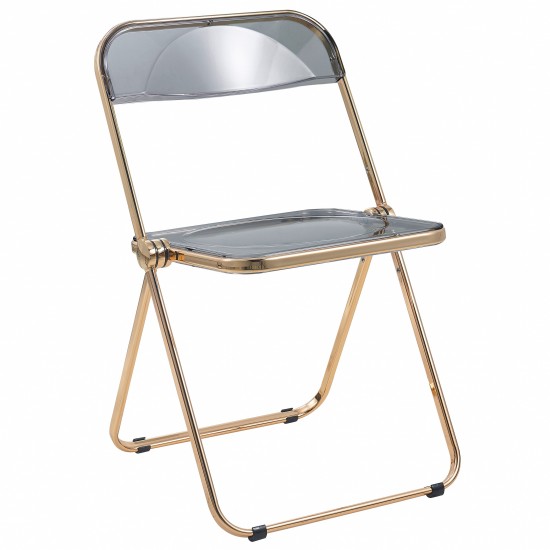 Lawrence Acrylic Folding Chair, Gold Metal Frame, Transparent Black, LFG19TBL