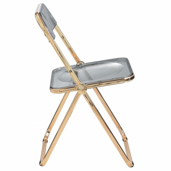 Acrylic Folding Chair, Gold Metal Frame, Set of 2, Transparent Black, LFG19TBL2