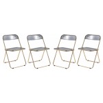 Acrylic Folding Chair, Gold Metal Frame, Set of 4, Transparent Black, LFG19TBL4