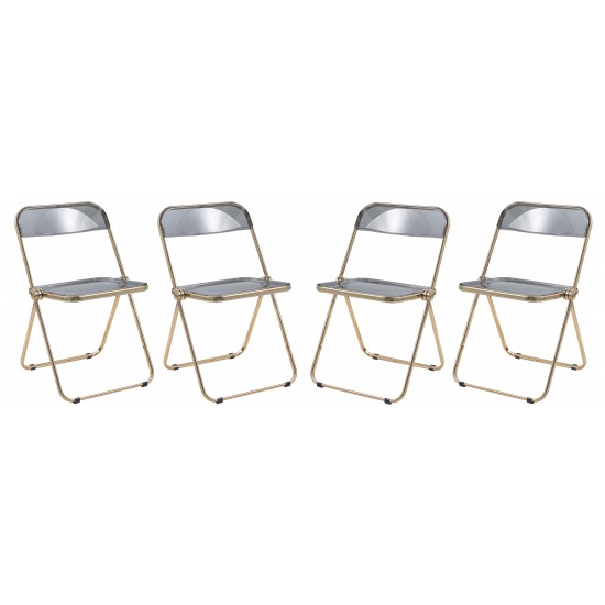 Acrylic Folding Chair, Gold Metal Frame, Set of 4, Transparent Black, LFG19TBL4