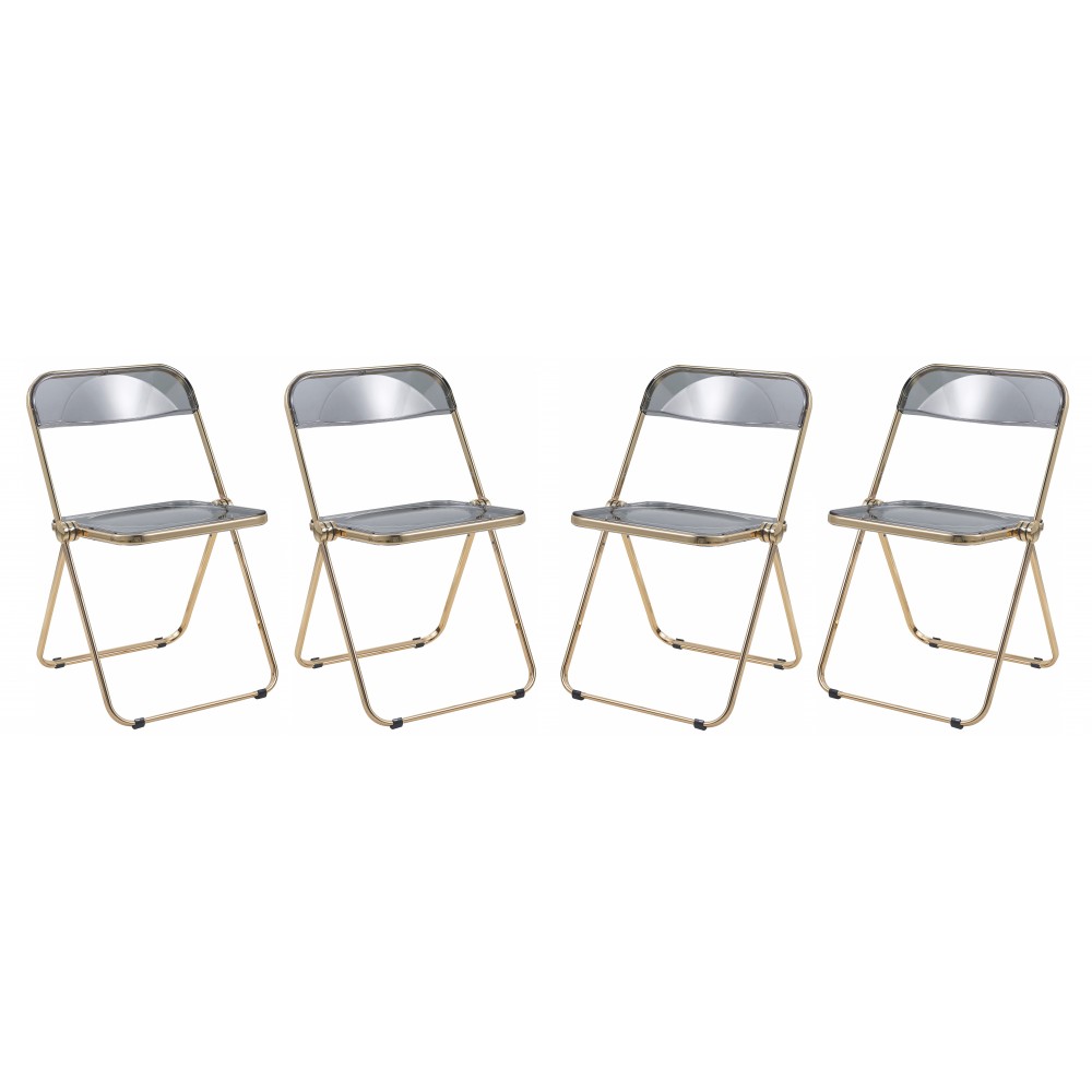 Acrylic Folding Chair, Gold Metal Frame, Set of 4, Transparent Black, LFG19TBL4