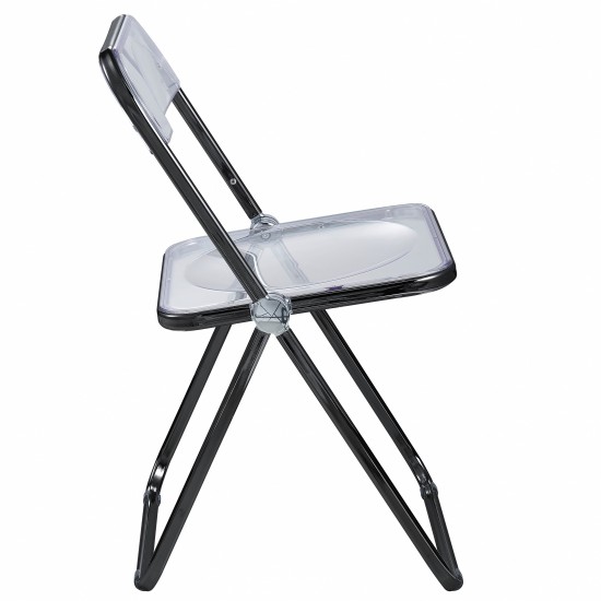 Lawrence Acrylic Folding Chair With Black Metal Frame, Black, LFCL19BL