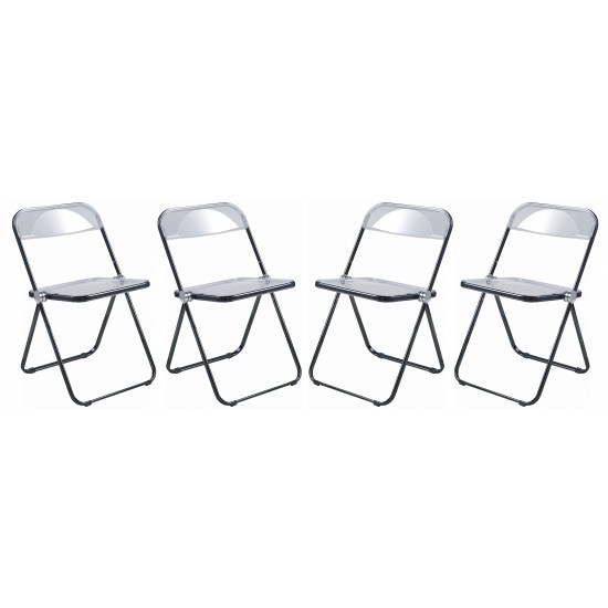 Lawrence Acrylic Folding Chair, Black Metal Frame, Set of 4, Black, LFCL19BL4