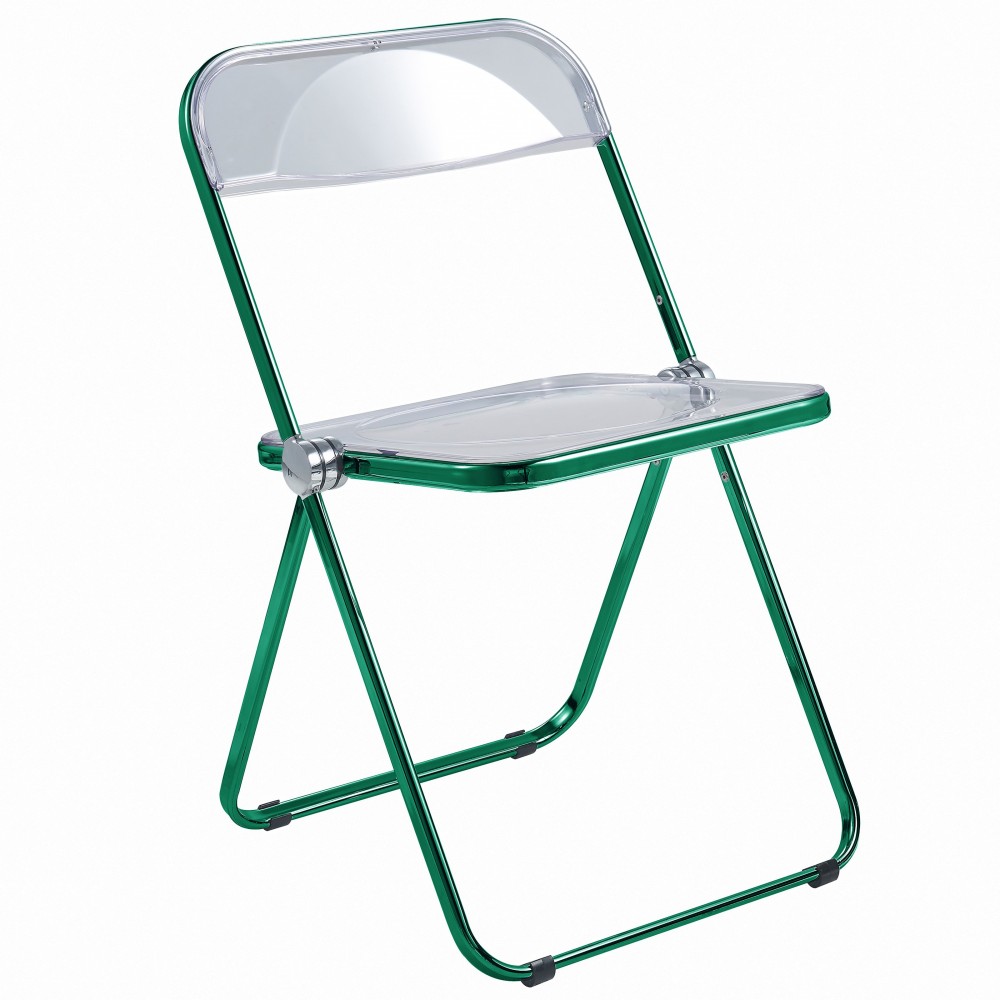 LeisureMod Lawrence Acrylic Folding Chair With Green Metal Frame, Green, LFCL19G