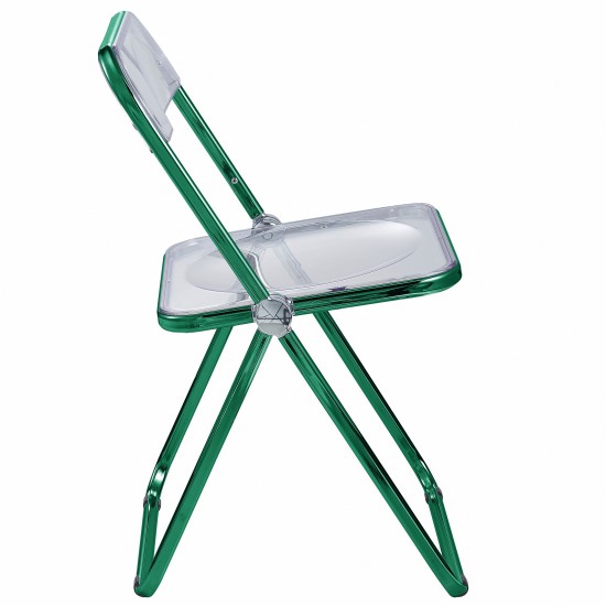 LeisureMod Lawrence Acrylic Folding Chair With Green Metal Frame, Green, LFCL19G