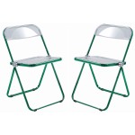 Lawrence Acrylic Folding Chair, Green Metal Frame, Set of 2, Green, LFCL19G2