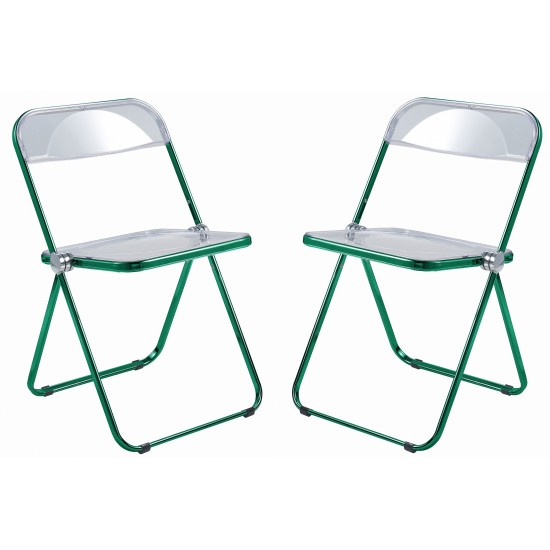 Lawrence Acrylic Folding Chair, Green Metal Frame, Set of 2, Green, LFCL19G2