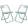 Lawrence Acrylic Folding Chair, Green Metal Frame, Set of 2, Green, LFCL19G2