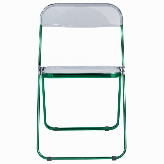 Lawrence Acrylic Folding Chair, Green Metal Frame, Set of 2, Green, LFCL19G2