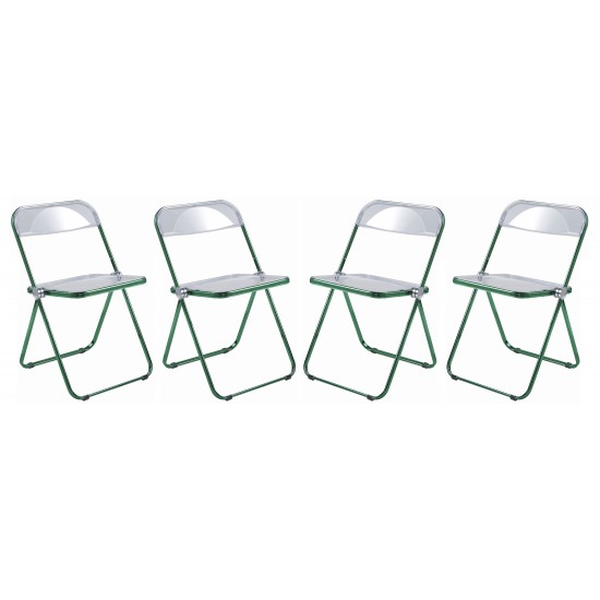 Lawrence Acrylic Folding Chair, Green Metal Frame, Set of 4, Green, LFCL19G4