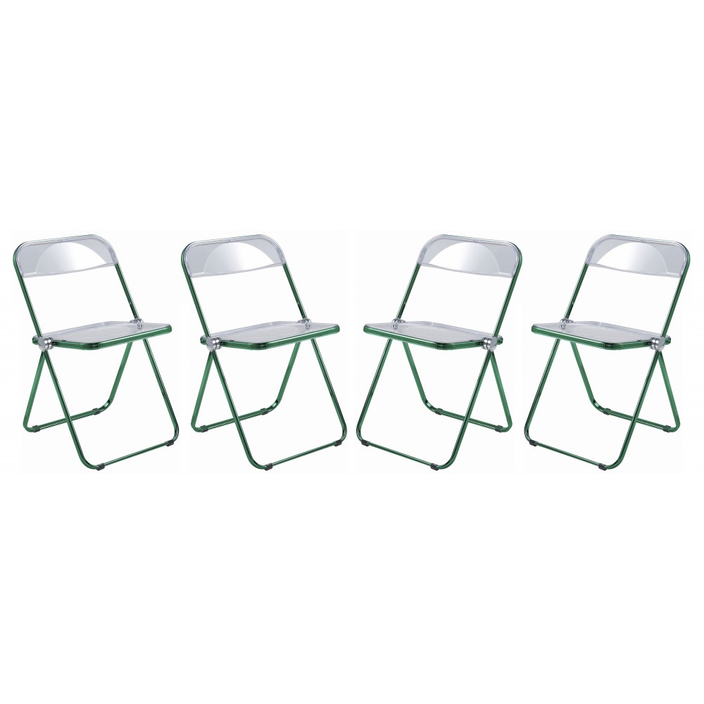 Lawrence Acrylic Folding Chair, Green Metal Frame, Set of 4, Green, LFCL19G4