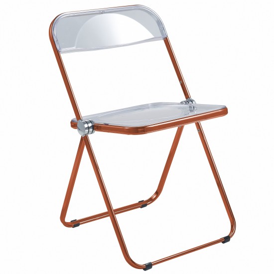 Lawrence Acrylic Folding Chair With Orange Metal Frame, Orange, LFCL19OR