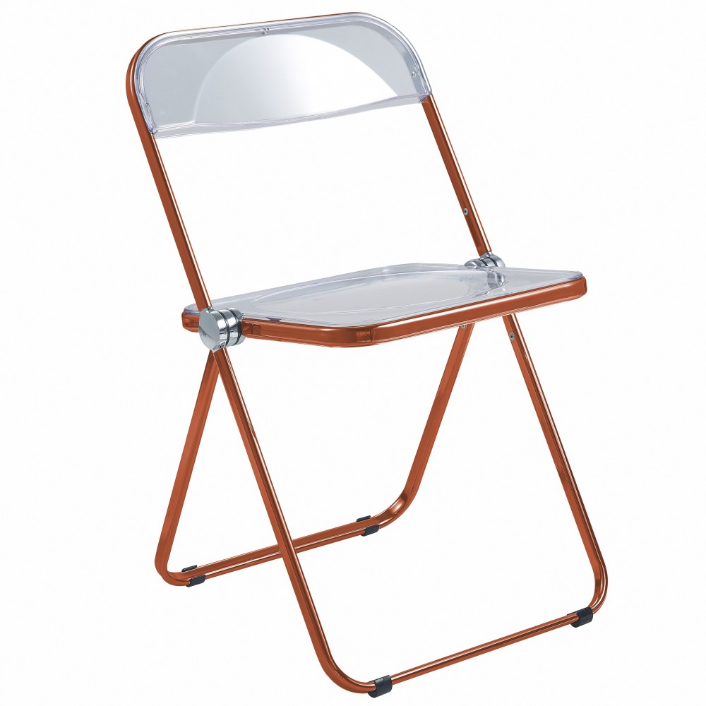 Lawrence Acrylic Folding Chair With Orange Metal Frame, Orange, LFCL19OR Lawrence Acrylic Folding Chair With Orange Metal Frame, Orange, LFCL19OR