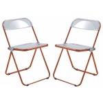 Lawrence Acrylic Folding Chair, Orange Metal Frame, Set of 2, Orange, LFCL19OR2