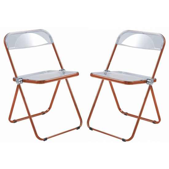 Lawrence Acrylic Folding Chair, Orange Metal Frame, Set of 2, Orange, LFCL19OR2