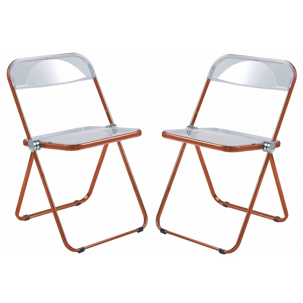 Lawrence Acrylic Folding Chair, Orange Metal Frame, Set of 2, Orange, LFCL19OR2