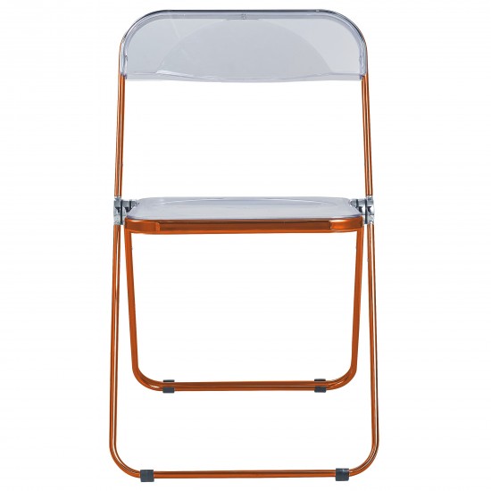 Lawrence Acrylic Folding Chair, Orange Metal Frame, Set of 2, Orange, LFCL19OR2