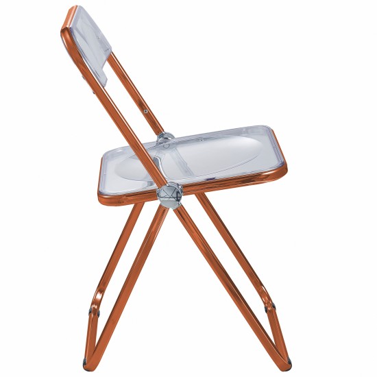 Lawrence Acrylic Folding Chair, Orange Metal Frame, Set of 2, Orange, LFCL19OR2