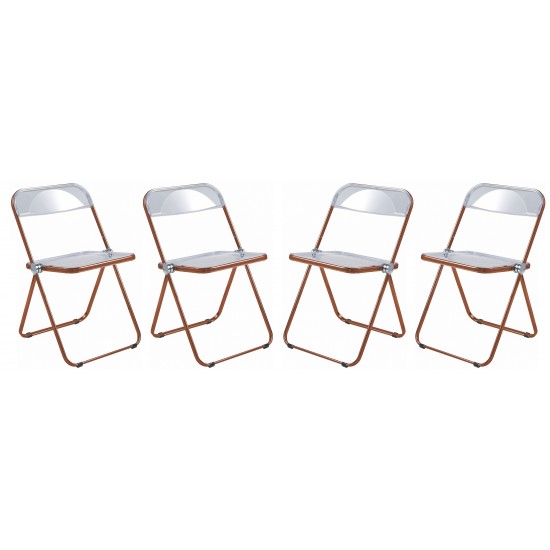 Lawrence Acrylic Folding Chair, Orange Metal Frame, Set of 4, Orange, LFCL19OR4