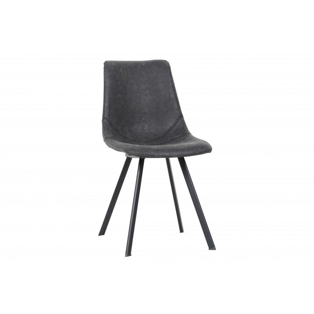 Markley Modern Leather Dining Chair With Metal Legs, Charcoal Black, MC18BL