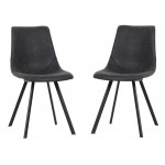 Modern Leather Dining Chair, Metal Legs Set of 2, Charcoal Black, MC18BL2