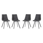 Modern Leather Dining Chair, Metal Legs Set of 4, Charcoal Black, MC18BL4