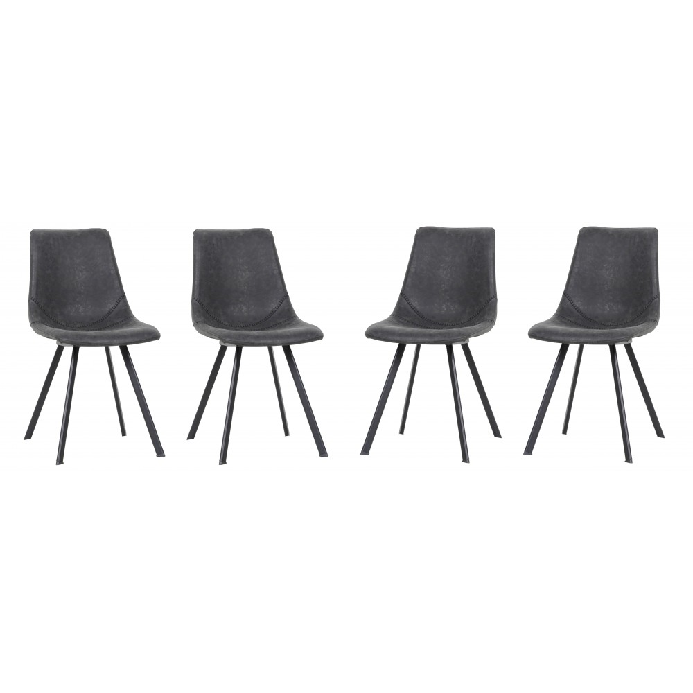 Modern Leather Dining Chair, Metal Legs Set of 4, Charcoal Black, MC18BL4