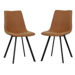 Markley Modern Leather Dining Chair, Metal Legs Set of 2, Light Brown, MC18BR2