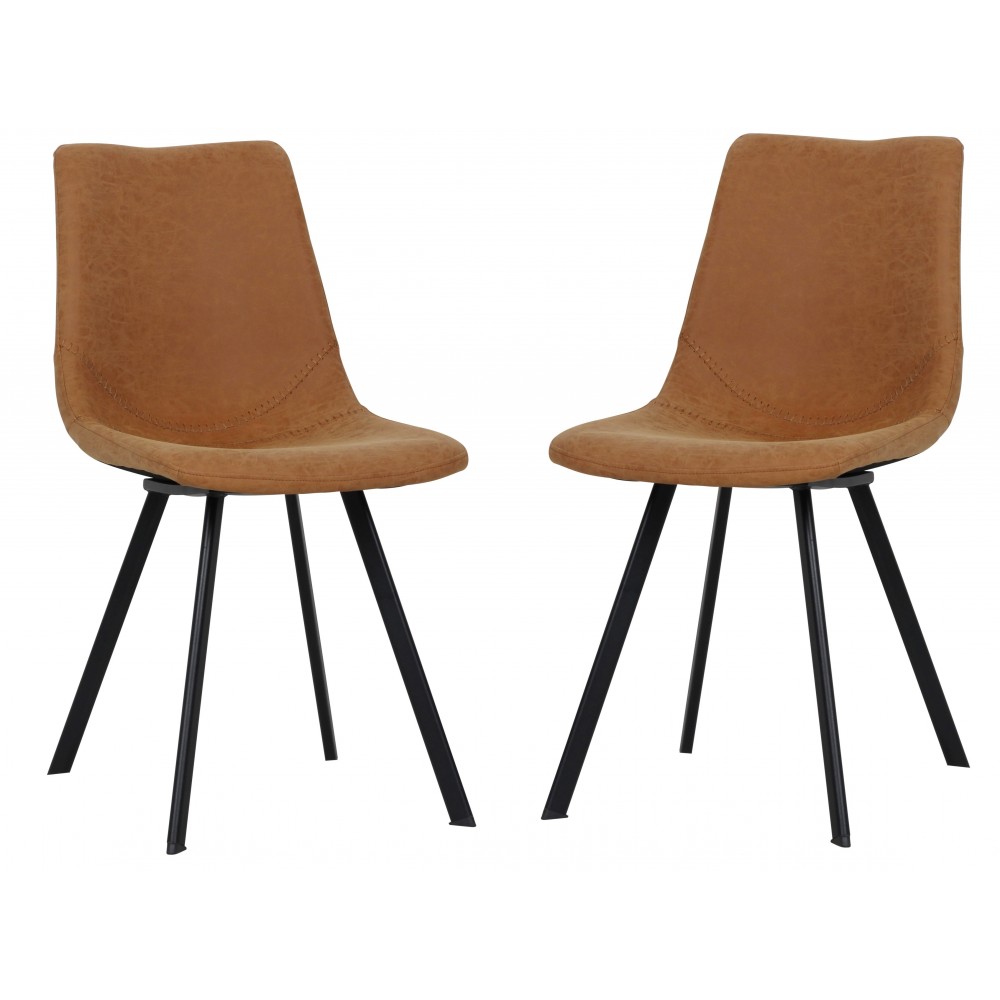 Markley Modern Leather Dining Chair, Metal Legs Set of 2, Light Brown, MC18BR2