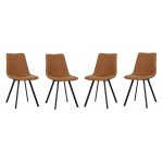 Markley Modern Leather Dining Chair, Metal Legs Set of 4, Light Brown, MC18BR4