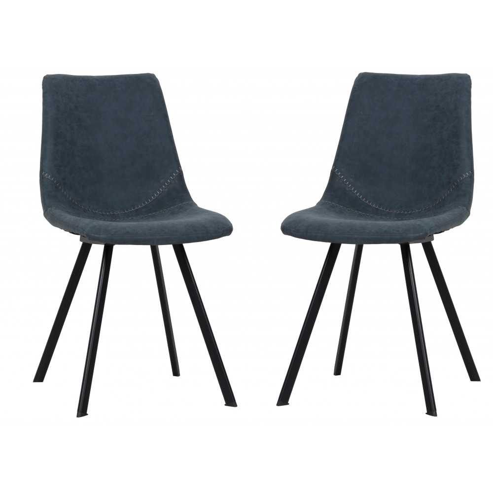 Markley Modern Leather Dining Chair, Metal Legs Set of 2, Peacock Blue, MC18BU2