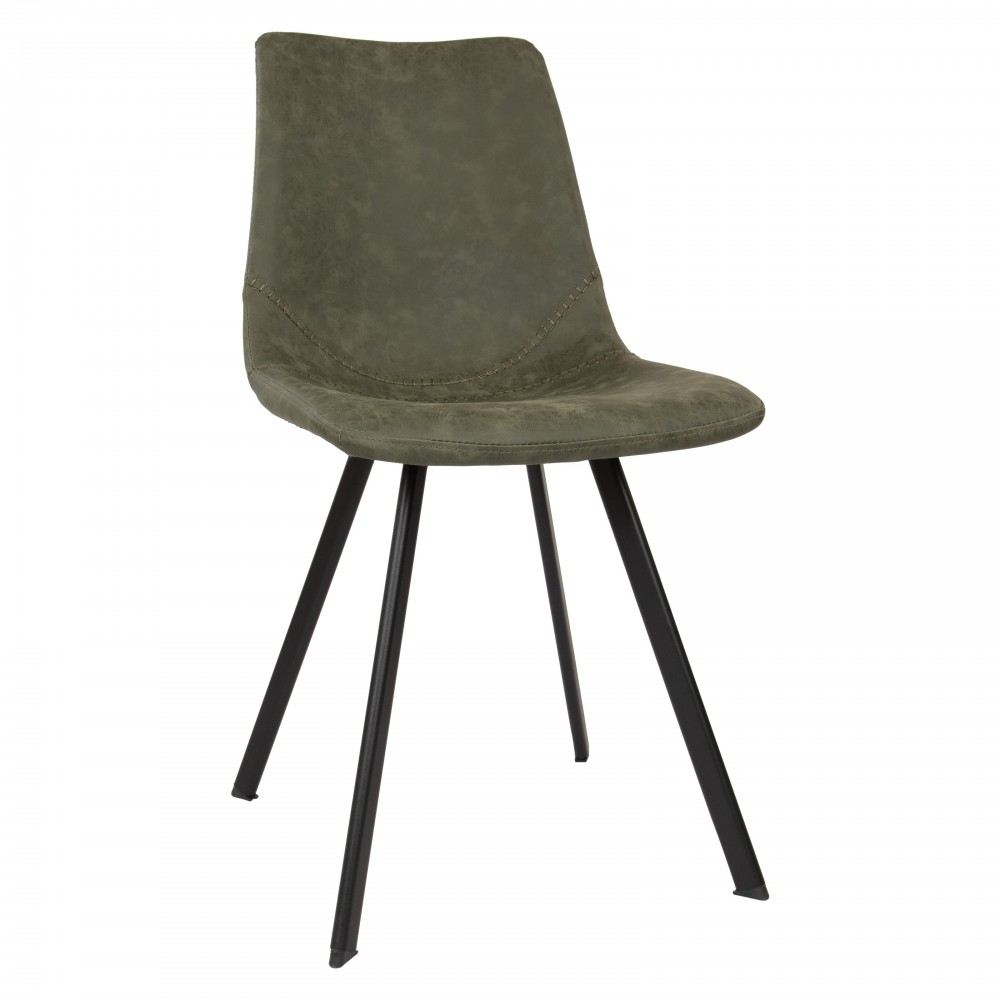 Markley Modern Leather Dining Chair With Metal Legs, Olive Green, MC18G